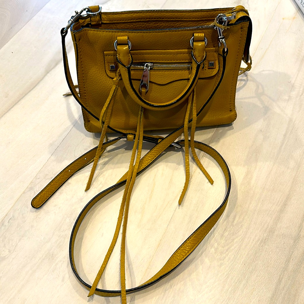 Rebecca Minkoff Micro Regan Satchel Yellow Crossbody Bag W/ Fringe & Silver